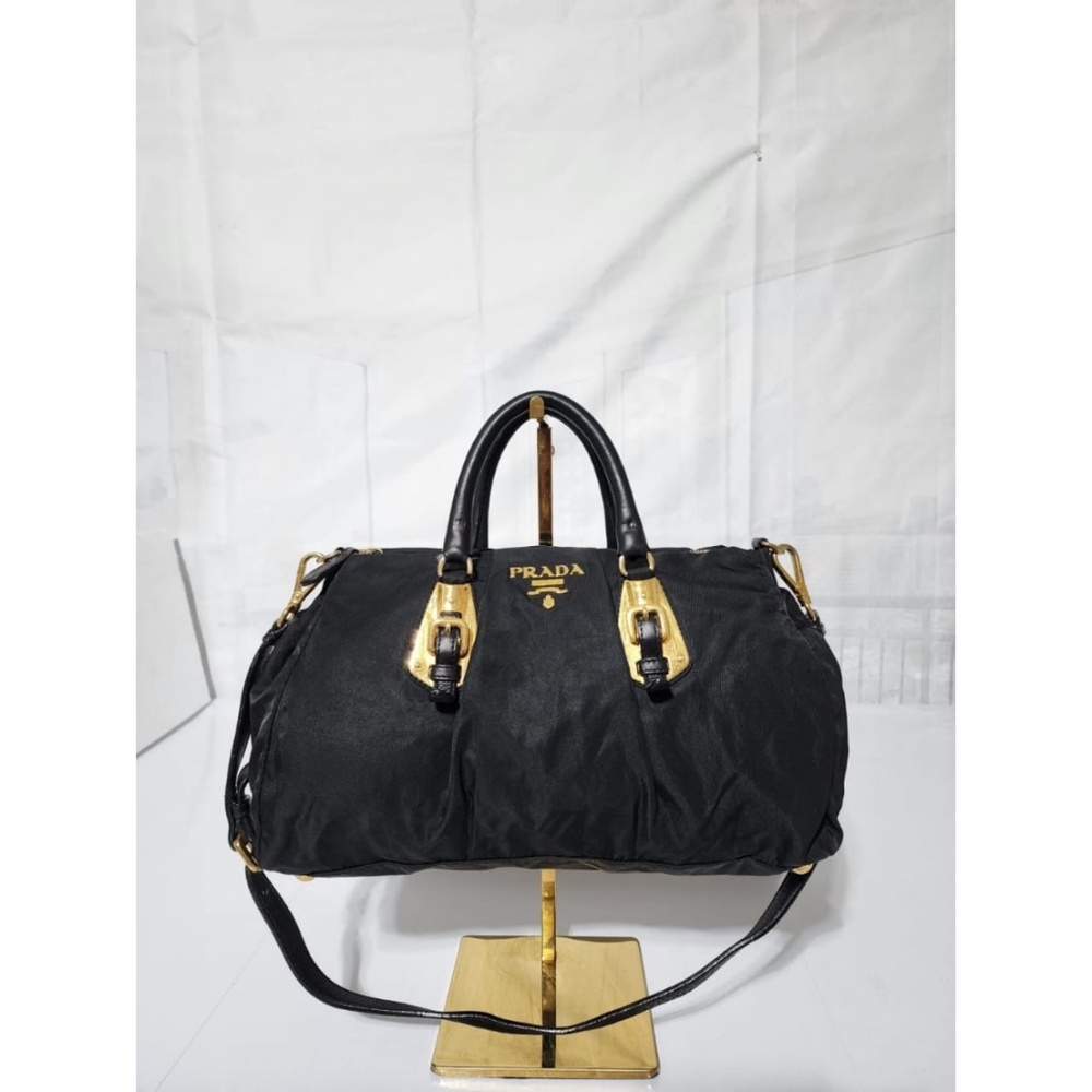 Authentic Prada Convertible Satchel Tessuto Bag Black